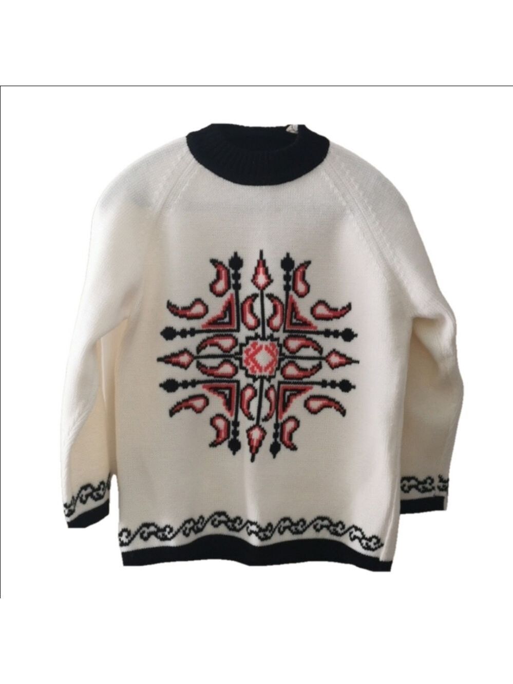 Vintage Zeller's acrylic sweater, cabincore, red, black, ivory. Size Medium. EUC